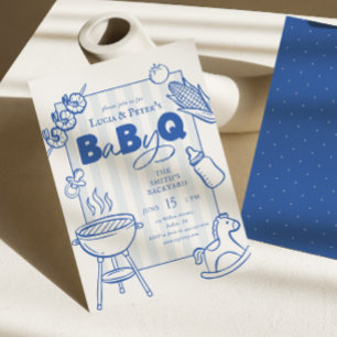 Invitación Fiesta de Baby-Q Azul Moderna para Parejas de Show