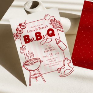 Invitación Fiesta de Baby-Q Rosa y Rojo para Parejas de Showe