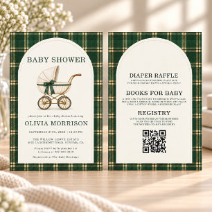 Invitación Fiesta de Baby Shower a Cuadros Verde Vintage Todo