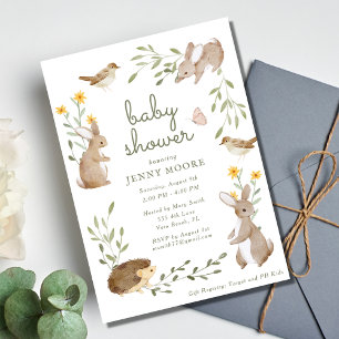 Invitación Fiesta de Baby Shower Acuarela Animales del Bosque
