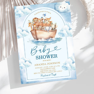 Invitación Fiesta de Baby Shower Acuarela Azul del Arca de No
