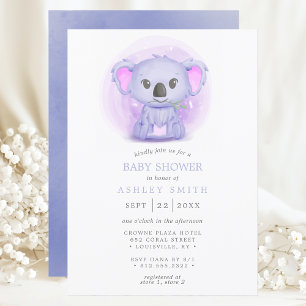 Invitación Fiesta de Baby Shower Acuarela Caprichosa Koala Pú