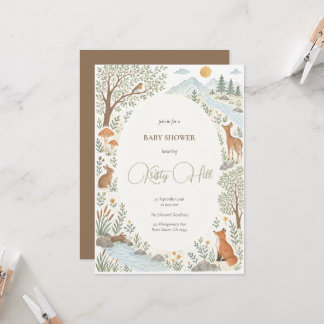 Invitación Fiesta de Baby Shower Acuarela de Animales del Bos