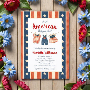 Invitación Fiesta de Baby Shower Americana Rojo Blanco Azul R