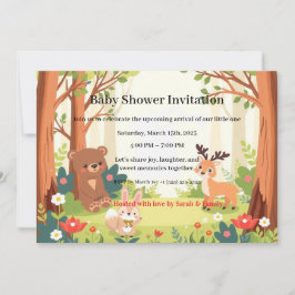 Invitación Fiesta de Baby Shower Amigos del Bosque Encantado