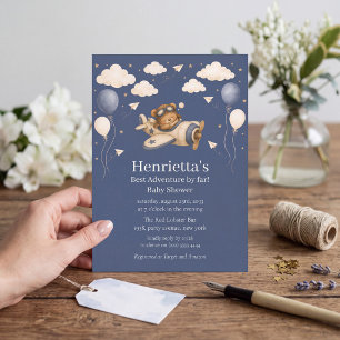 Invitación Fiesta de Baby Shower Aventura del Oso Piloto Vint
