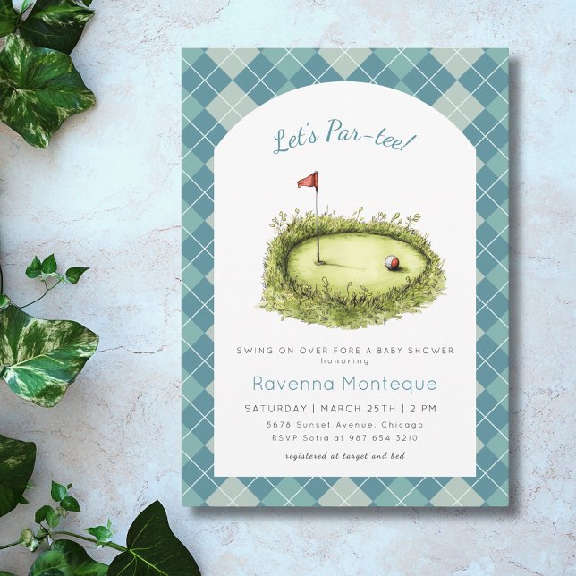 Invitación Fiesta de Baby Shower Azul Argyle de Golf Lets Par (Subido por el creador)