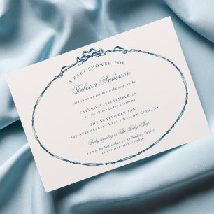 Invitación Fiesta de Baby Shower Azul Elegante con Cinta Vint