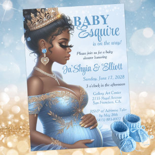 Invitación Fiesta de Baby Shower Azul Oro Real para la futura