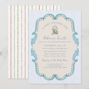 Invitación Fiesta de Baby Shower Azul para Niño Elegante