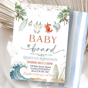 Invitación Fiesta de baby shower Baby on Board Surf Beach
