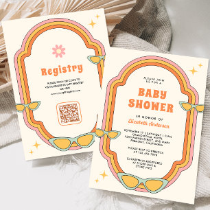 Invitación Fiesta de Baby Shower Boho 70s Retro Colorido Groo