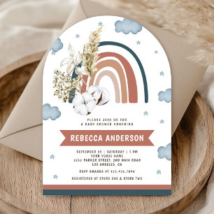 Invitación Fiesta de Baby Shower Boho Arco Iris de Pampas Ter