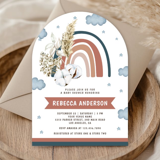 Invitación Fiesta de Baby Shower Boho Arco Iris de Pampas Ter (Subido por el creador)