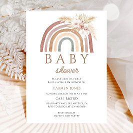Invitación Fiesta de Baby Shower Boho Arcoíris Rosa Pampas