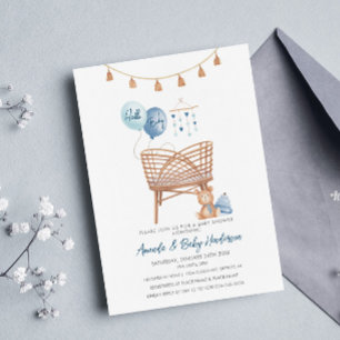 Invitación Fiesta de Baby Shower Boho Azul Polvoriento