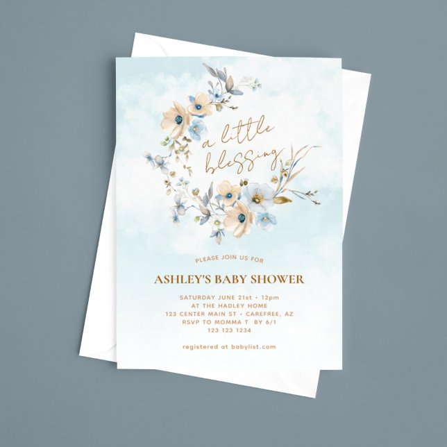 Invitación Fiesta de Baby Shower Boho Flor Silvestre Azul (Subido por el creador)