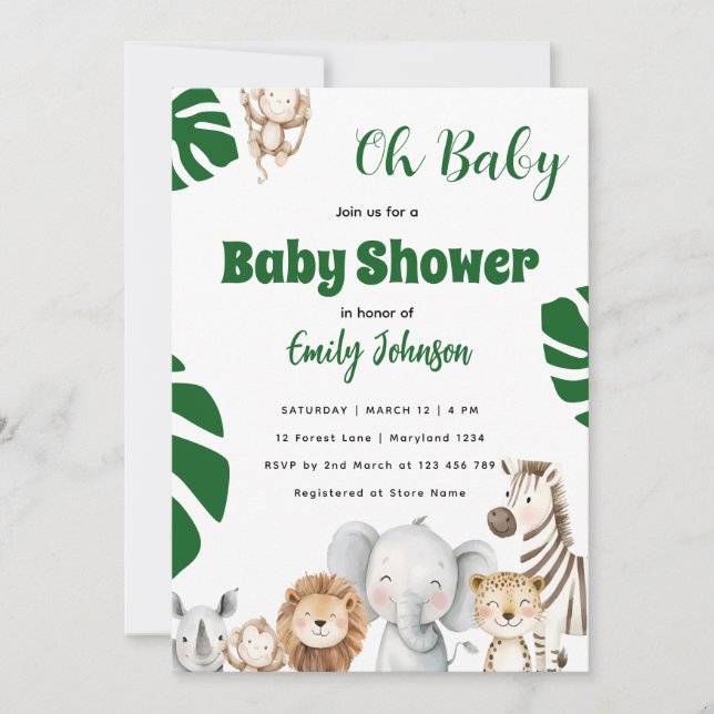 Invitación Fiesta de Baby Shower Boho Jungle (Anverso)