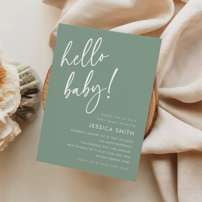 Invitación Fiesta de Baby Shower Boho Moderno Verde Salvia (Subido por el creador)
