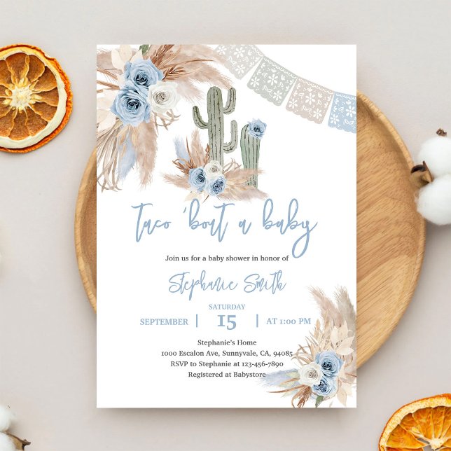Invitación Fiesta de Baby Shower Boho Pampas Azules (Subido por el creador)