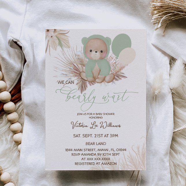 Invitación Fiesta de Baby Shower Boho Verde del Oso (Subido por el creador)