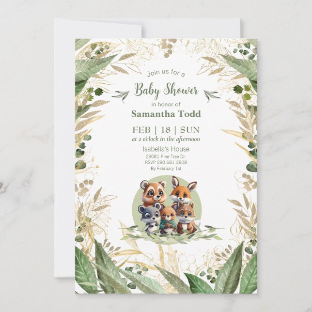 Invitación Fiesta de Baby Shower Bosque Encantado (Anverso)