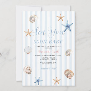 Invitación Fiesta de Baby Shower Caracola Estrella de Mar Te 
