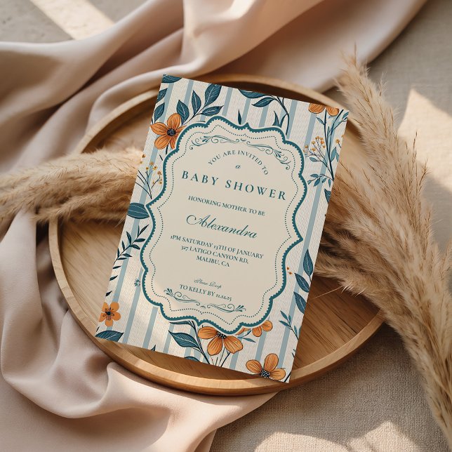 Invitación Fiesta de Baby Shower con Azulejos Botánicos Retro (Subido por el creador)