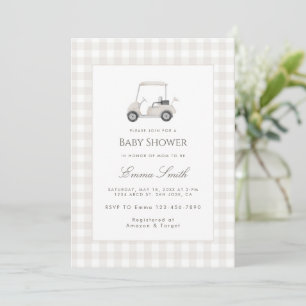 Invitación Fiesta de Baby Shower con Carrito de Golf a Cuadro