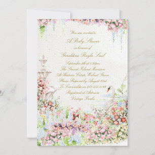 Invitación fiesta de baby shower con cisne floral y caligrafí