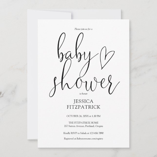 Invitación Fiesta de Baby Shower con Elegante Letra en Blanco (Anverso)