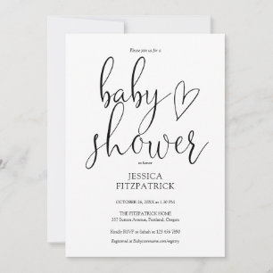 Invitación Fiesta de Baby Shower con Elegante Letra en Blanco