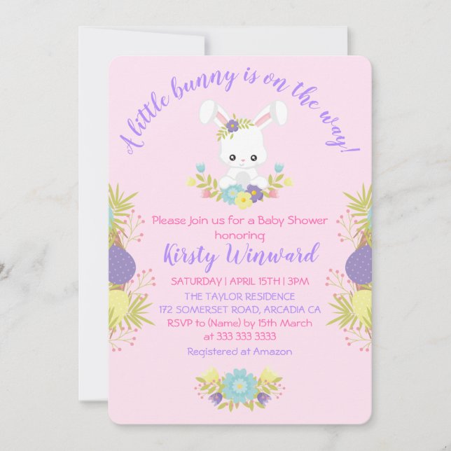 Invitación Fiesta de Baby Shower con flores de huevos de cone (Anverso)