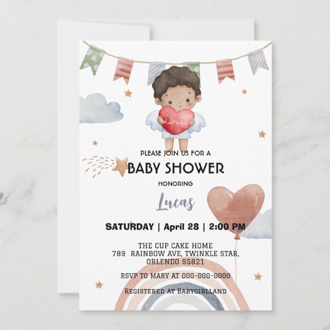 Invitación Fiesta de baby shower con globo de estrella de arc (Anverso)