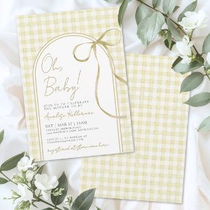 Invitación Fiesta de Baby Shower con Lazo Amarillo a Cuadros