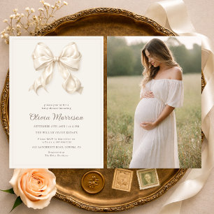 Invitación Fiesta de Baby Shower con Lazo Coquette Neutral
