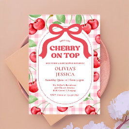 Invitación Fiesta de Baby Shower con Lazo Coquette Rojo y Cer