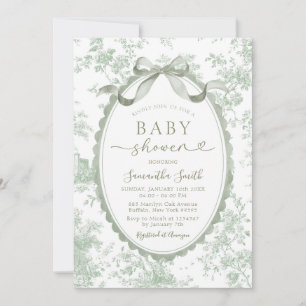 Invitación Fiesta de Baby Shower con lazo de toile chinoiseri
