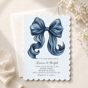Invitación Fiesta de Baby Shower con Lazo de Vaqueros Azules