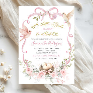 Invitación Fiesta de Baby Shower con Lazo Floral Rosa Coquett