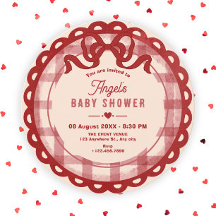 Invitación Fiesta de baby shower con lazo rojo