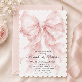 Invitación Fiesta de Baby Shower con Lazo Rosa Elegante