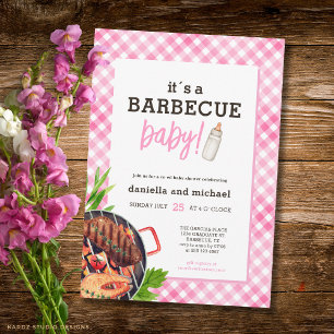 Invitación Fiesta de Baby Shower con Mantel de Cuadros Rústic