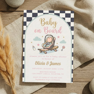 Invitación Fiesta de baby shower con monopatín Baby on Board