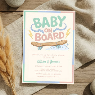 Invitación Fiesta de baby shower con monopatín Baby on Board