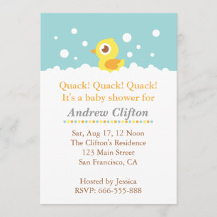Invitación Fiesta de Baby Shower con Patito Adorable y Burbuj