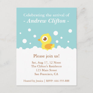 Invitación Fiesta de Baby Shower con Patito Adorable y Burbuj