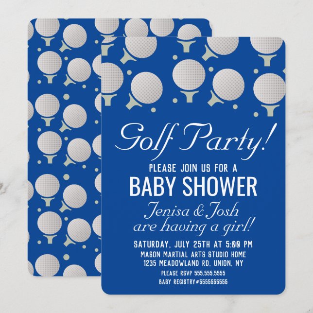 Invitación Fiesta de Baby Shower con Pelotas de Golf Modernas (Anverso / Reverso)