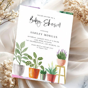 Invitación Fiesta de Baby Shower con Plantas en Macetas al Ag