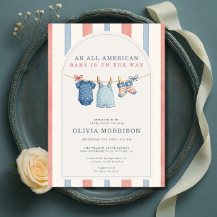 Invitación Fiesta de Baby Shower con Rayas Patrióticas Americ